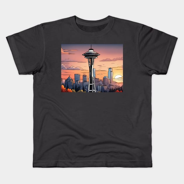 Washington space needle Kids T-Shirt by LM Designs by DS